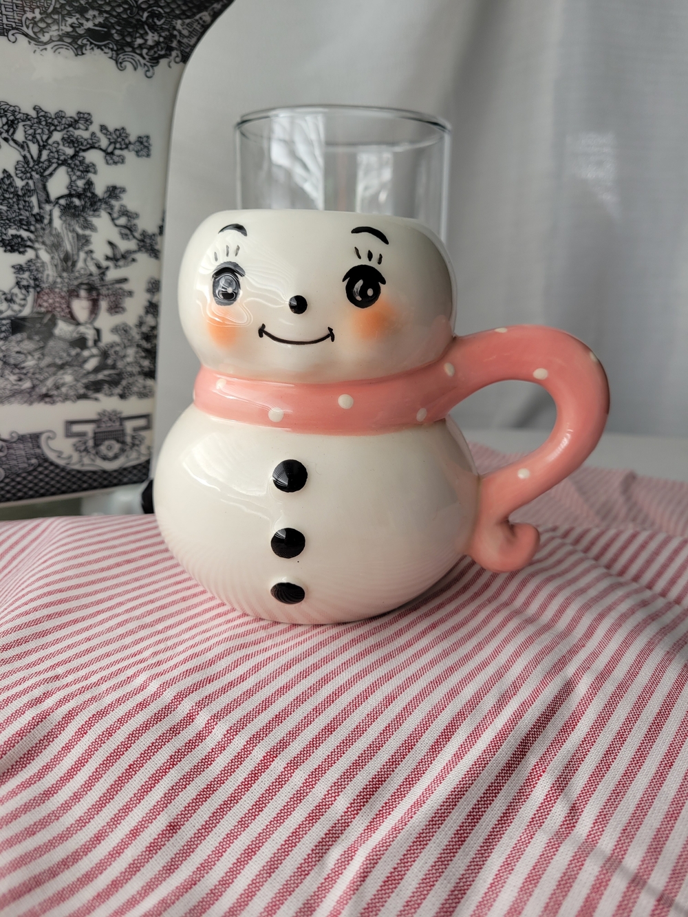 Johanna Parker Snowman Ceramic Mug with Pink Scarf